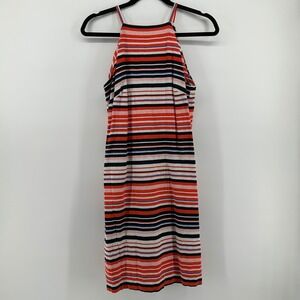 Tommy Hilfiger Colorful Striped Halter Neck Dress 6 Linen Blend Preppy Festive